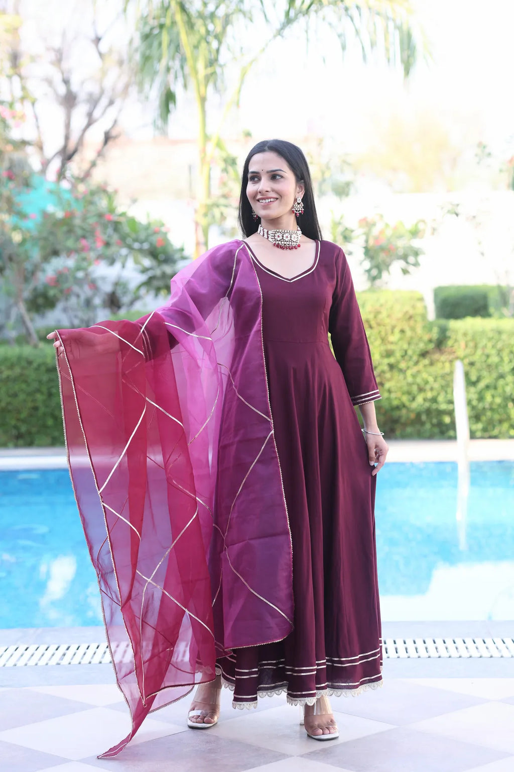 Mulberry Anarkali Suit Set