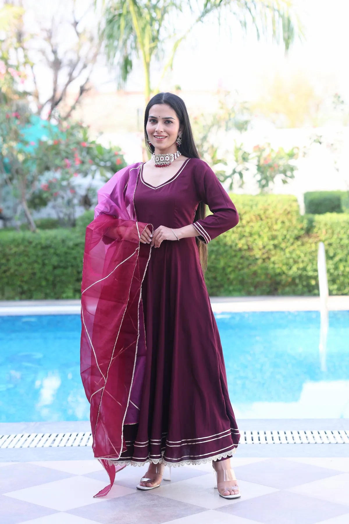 Mulberry Anarkali Suit Set