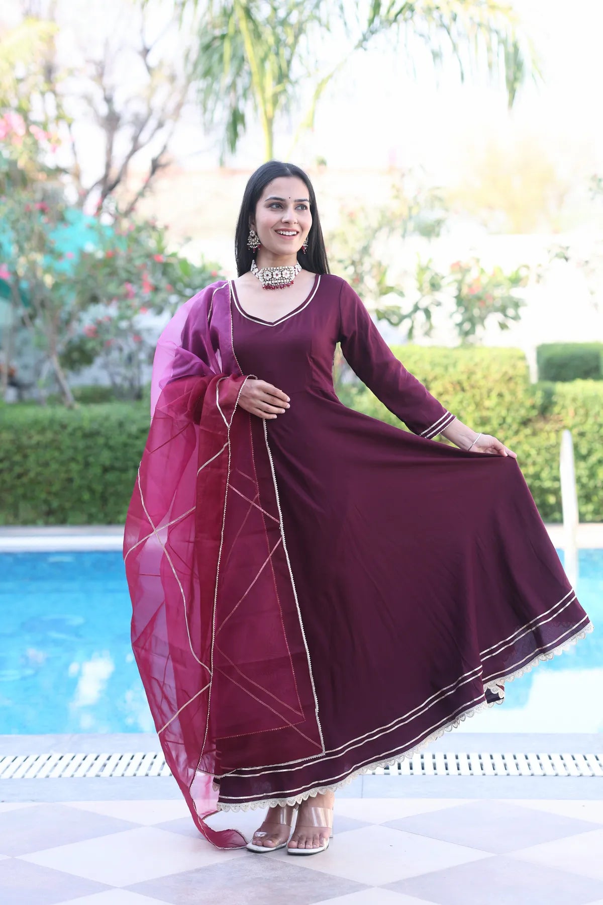 Mulberry Anarkali Suit Set