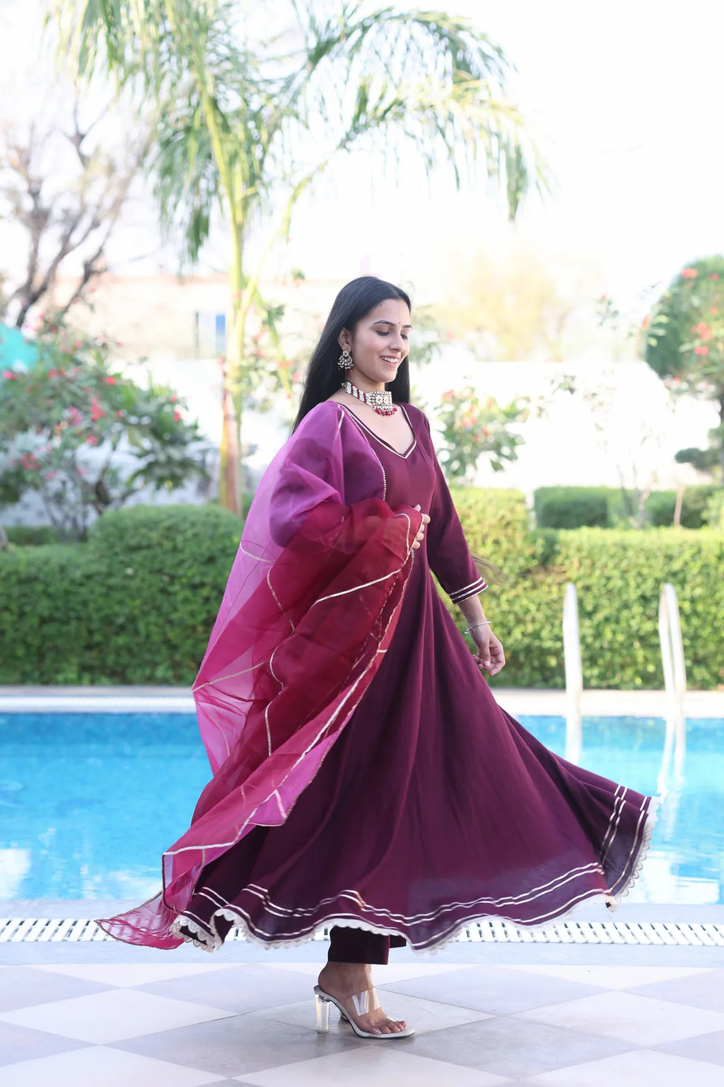 Mulberry Anarkali Suit Set