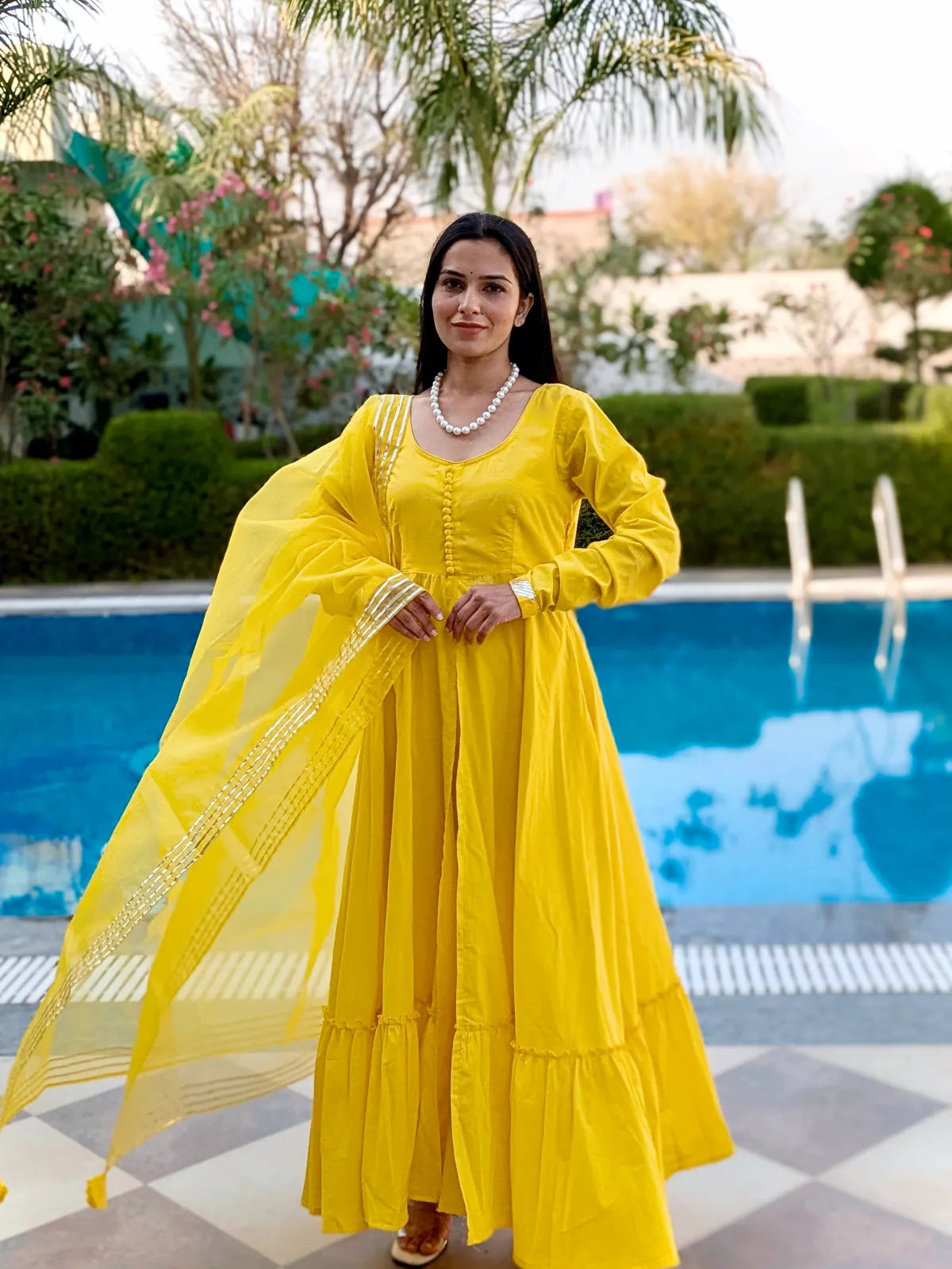 Marigold Anarkali Suit Set