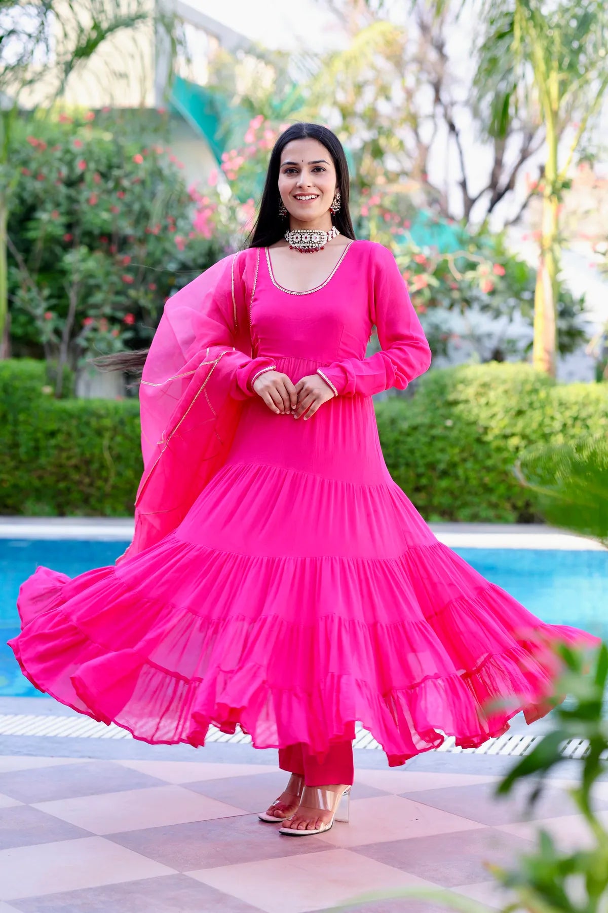 Pink Fuchsia Anarkali Suit Set