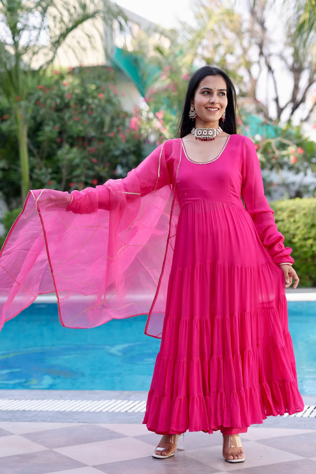 Pink Fuchsia Anarkali Suit Set