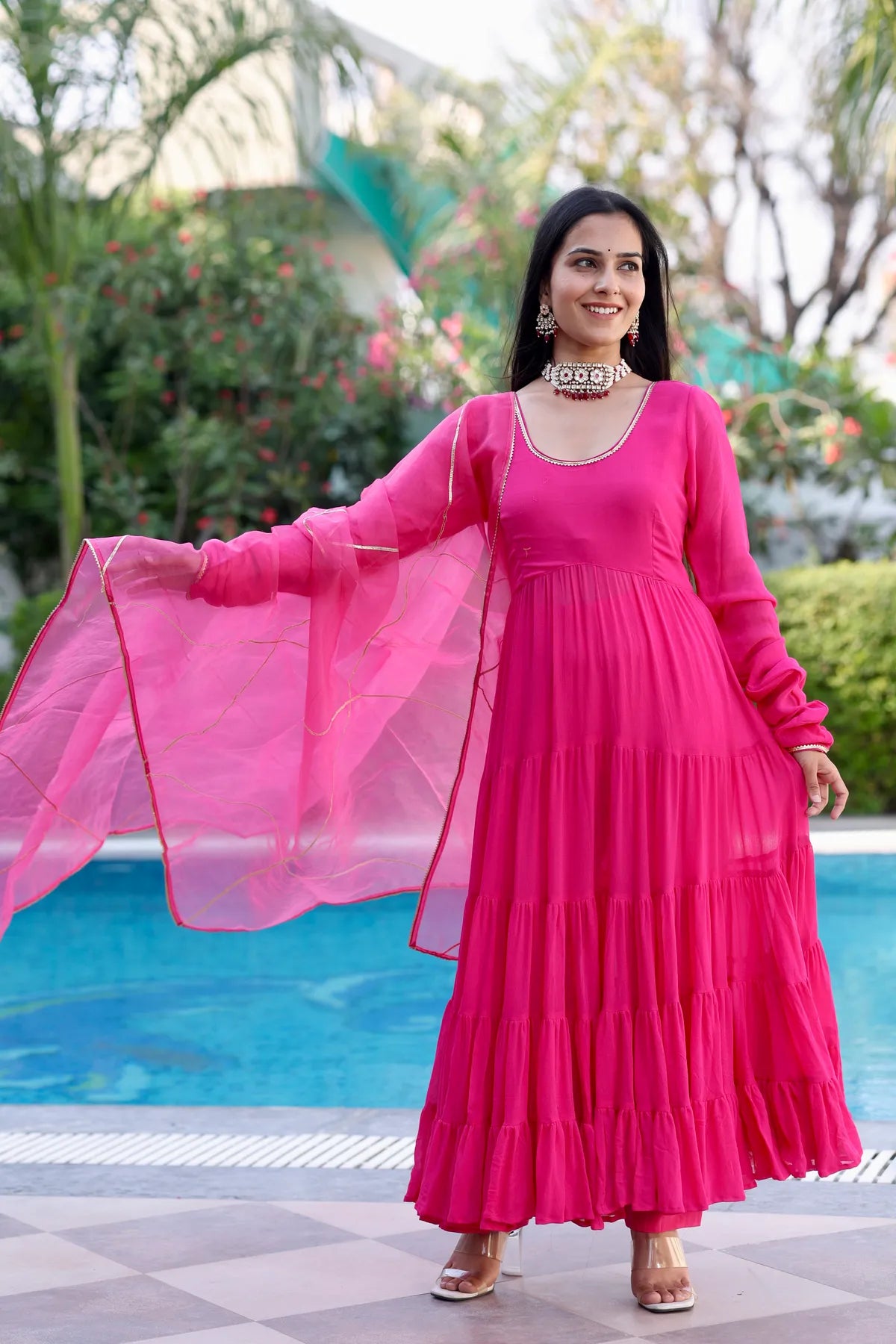 Pink Fuchsia Anarkali Suit Set