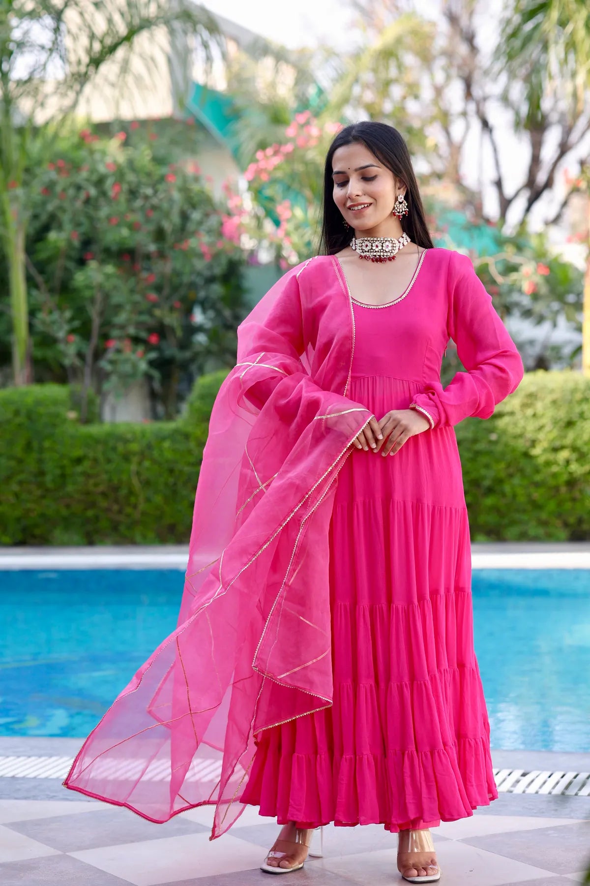 Pink Fuchsia Anarkali Suit Set